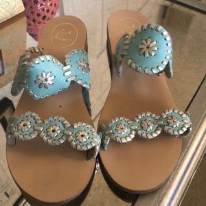 Jack Rogers Lauren Sandal in Teal and Silver